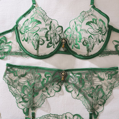Emerald Enchantment Embroidered Lingerie Set