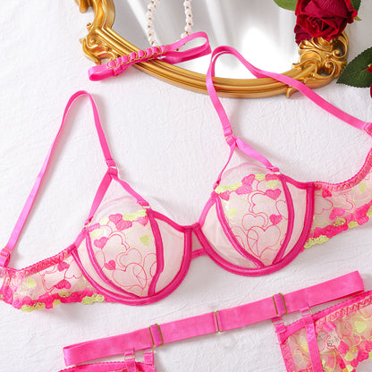 Radiant Romance Hot Pink Embroidered Lingerie Set