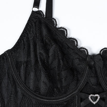 Black Rosette Bustier Set