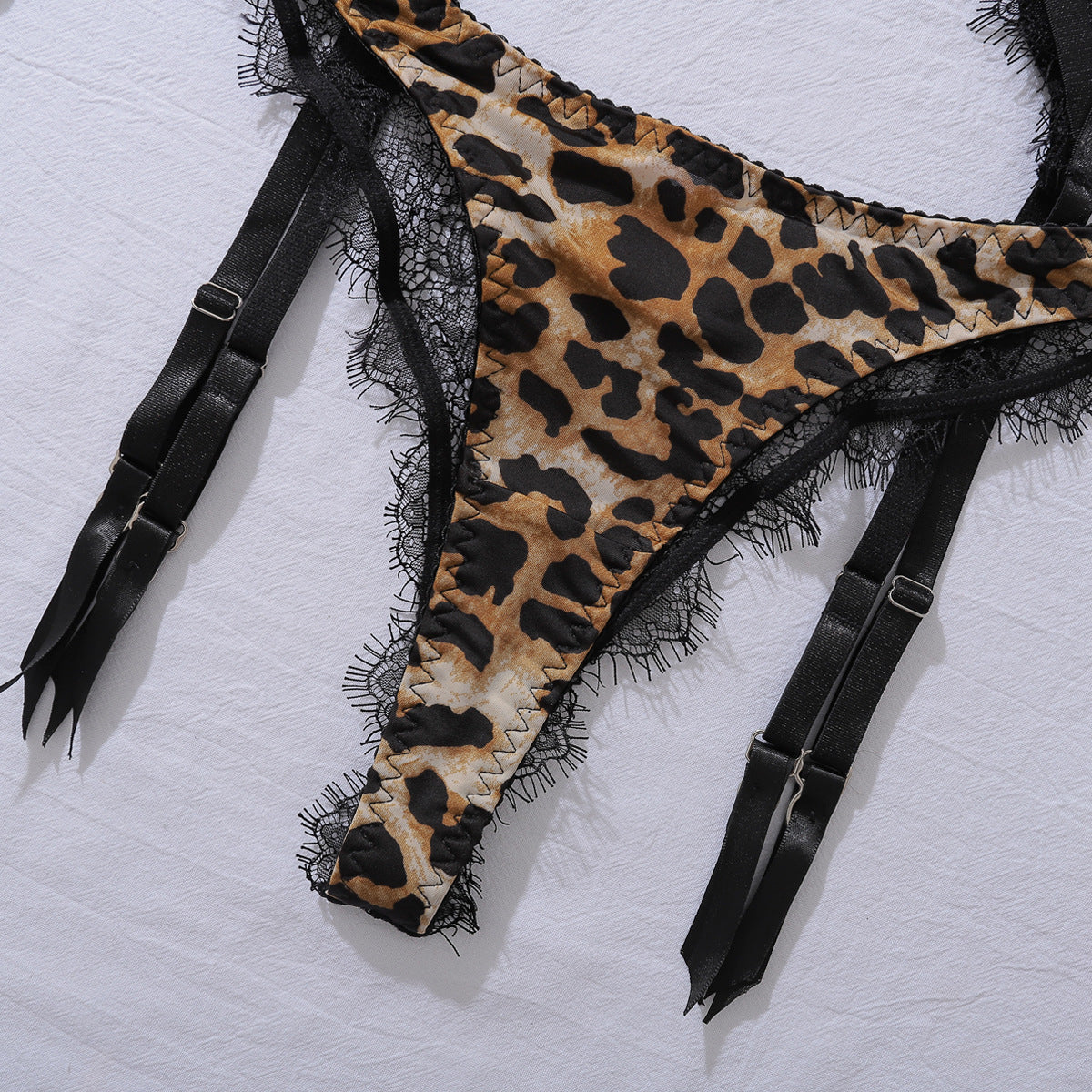 Wild Elegance Leopard Lace Lingerie Set with Gloves