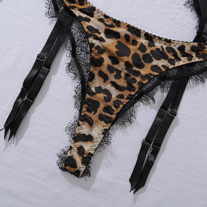 Wild Elegance Leopard Lace Lingerie Set with Gloves