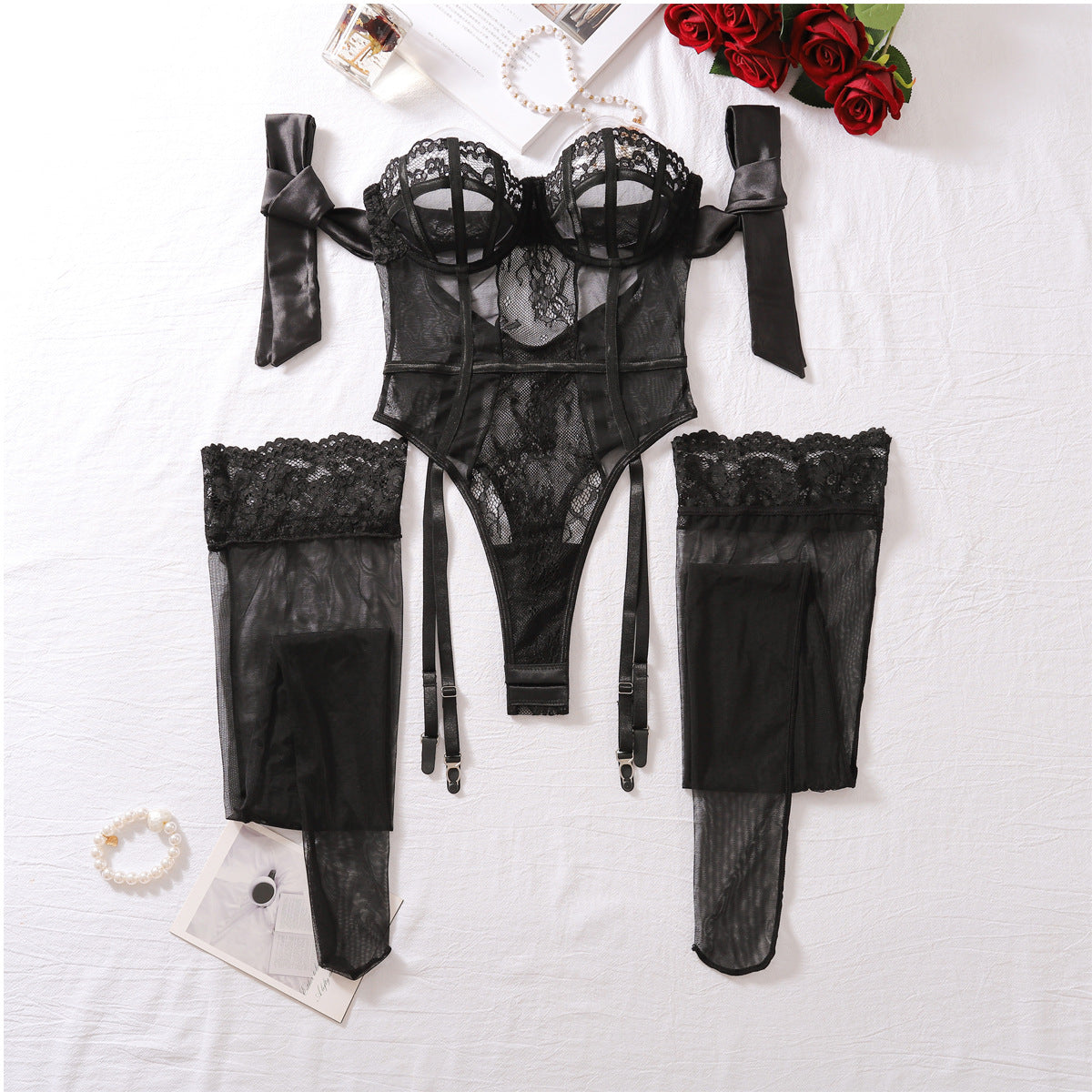 Velour Enchante Lace Bodysuit Set