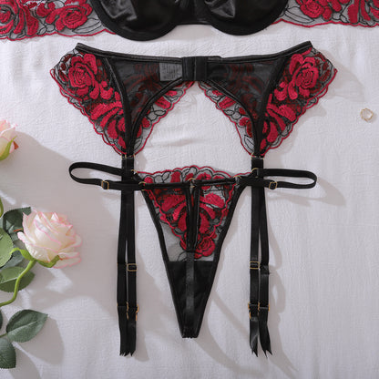 Crimson Rose Embroidered Lingerie Set