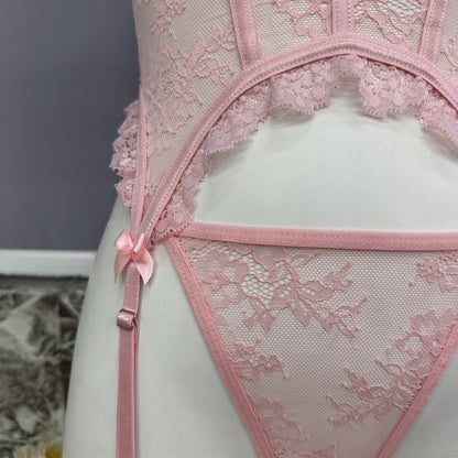 Ballett – Bustier-Set aus Spitze in Blush-Pink 