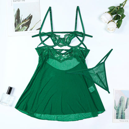 Vestido babydoll de encaje Elysian Veil (verde y negro)