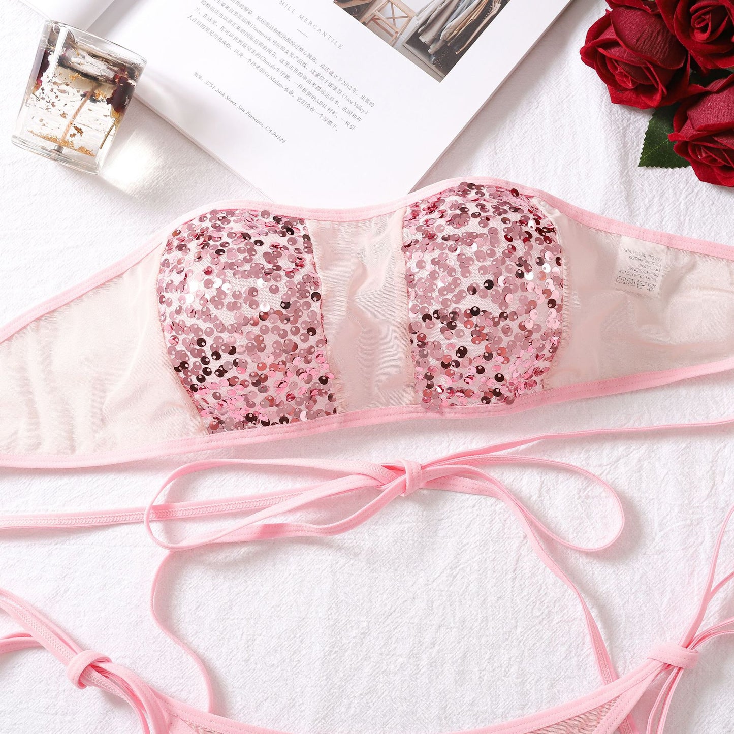 Sugar Rush Pink Sequin Tie-Up Lingerie Set
