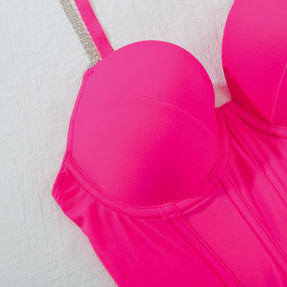 Electric Desire Hot Pink Rhinestone Strap Bustier Set