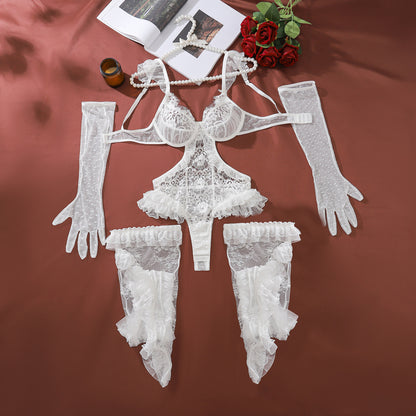 Eternal Vows White Lace Bodysuit Set