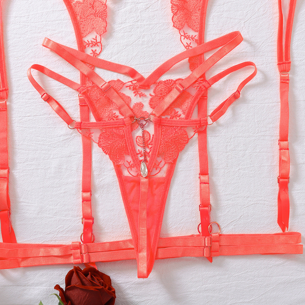 Floral Enigma Embroidered Strappy Bustier Set