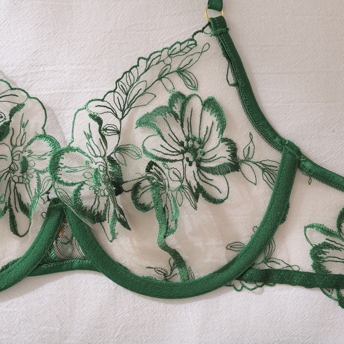 Emerald Enchantment Embroidered Lingerie Set