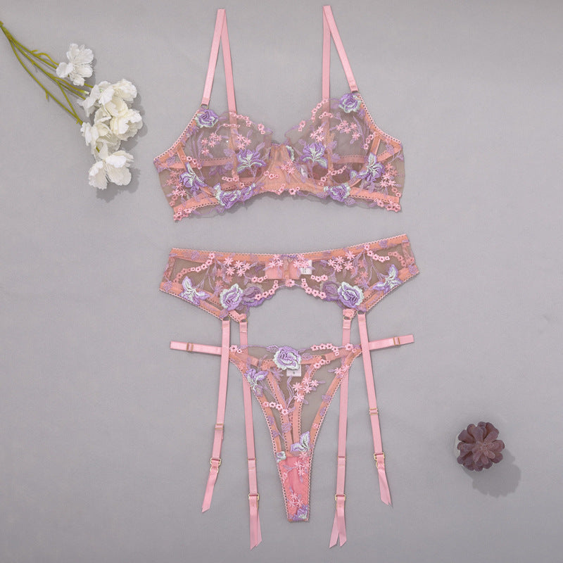 Rose Reverie Embroidered Lingerie Set