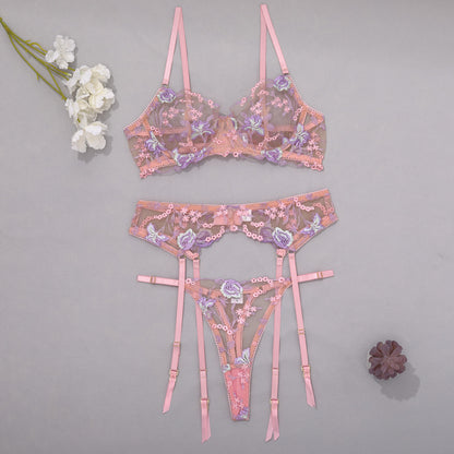 Rose Reverie Embroidered Lingerie Set