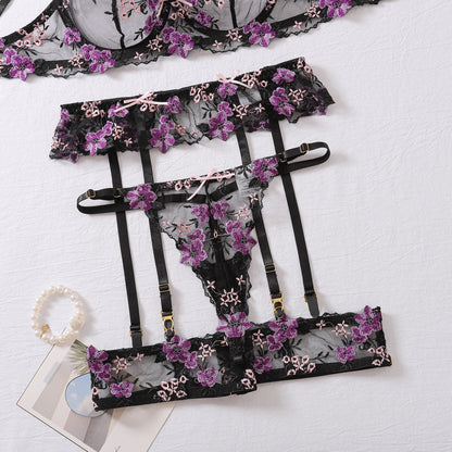 Moonflower Bloom Embroidered Lingerie Set