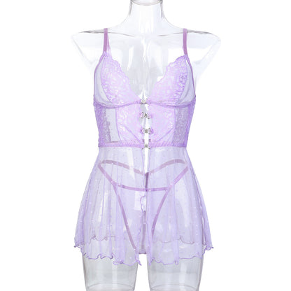 Conjunto de vestido de encaje lunar (morado y rosa)