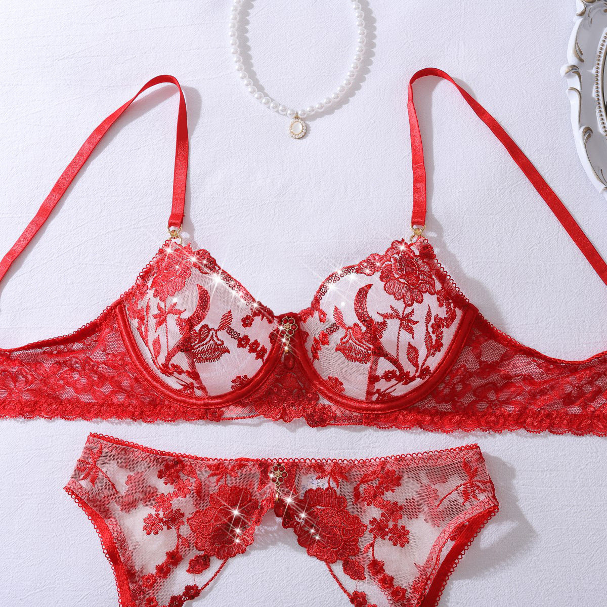 Scarlet Seduction Floral Burlesque Lingerie Set