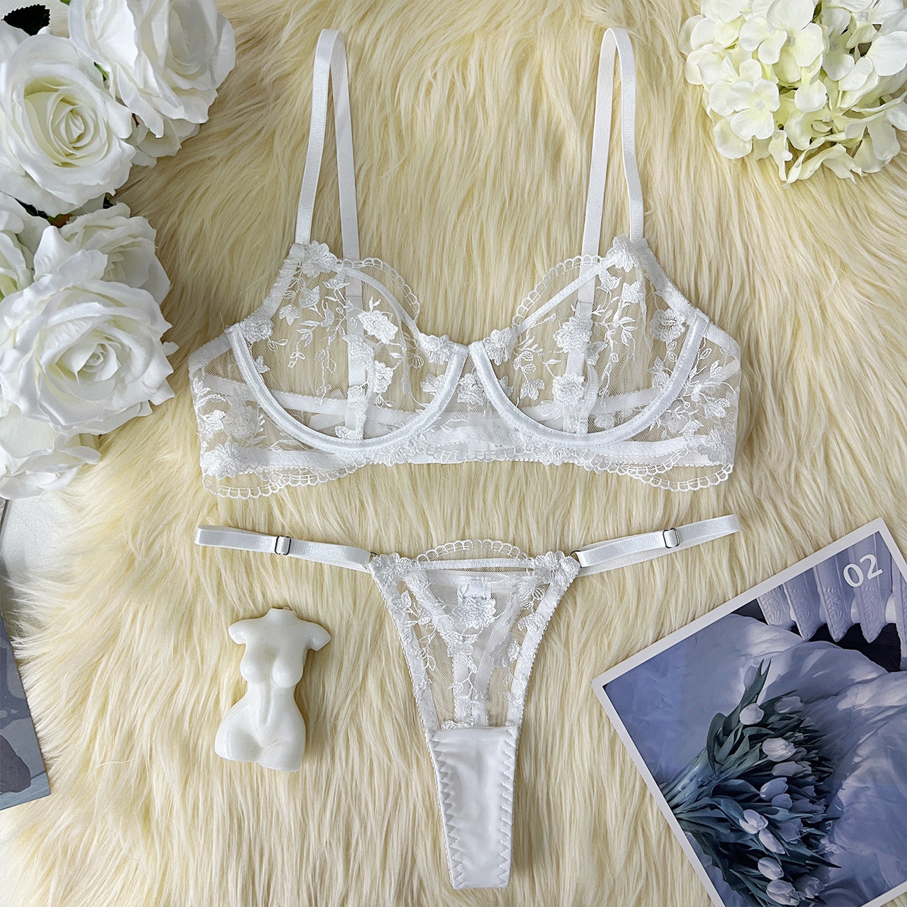 Moonlit Bloom Floral Embroidered Lingerie Set