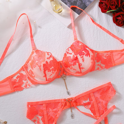 Gilded Petal Lingerie Set (White & Radiant Orange)