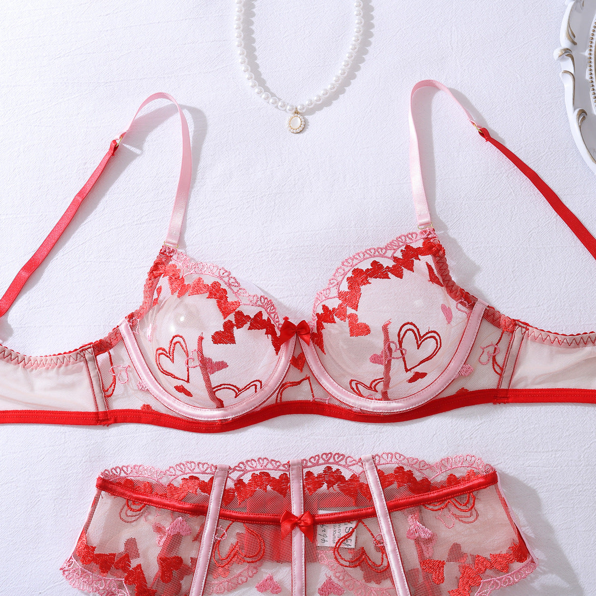 Amour Flame Embroidered Heart Lingerie Set