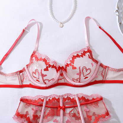 Amour Flame Embroidered Heart Lingerie Set