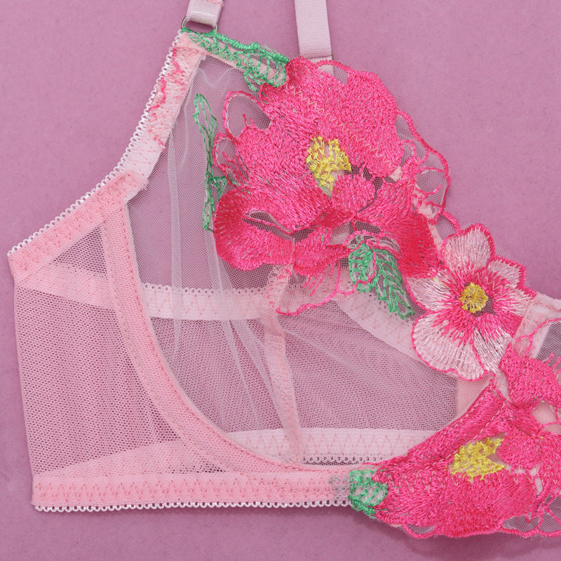 Camellia Petal Flora Embroidered Lingerie Set