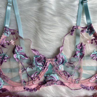 Whispering Petals Floral Embroidered Lingerie Set