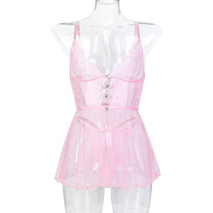 Conjunto de vestido de encaje lunar (morado y rosa)