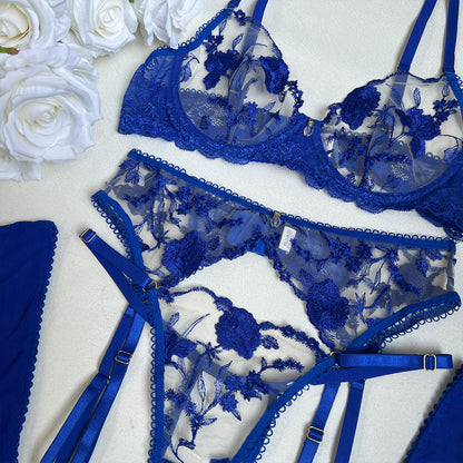 Midnight Fleur Sapphire Embroidered Lingerie Set