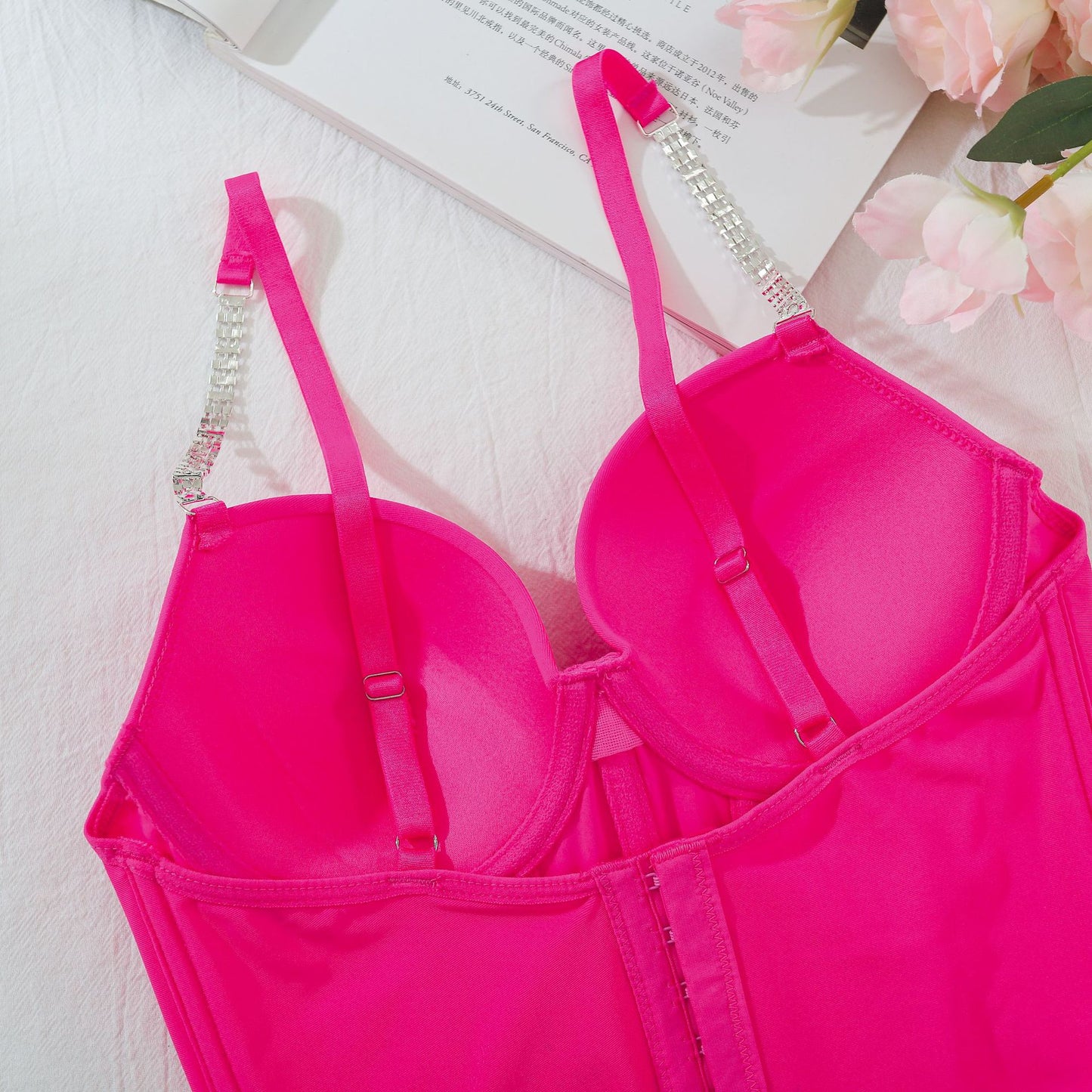 Electric Desire Hot Pink Rhinestone Strap Bustier Set