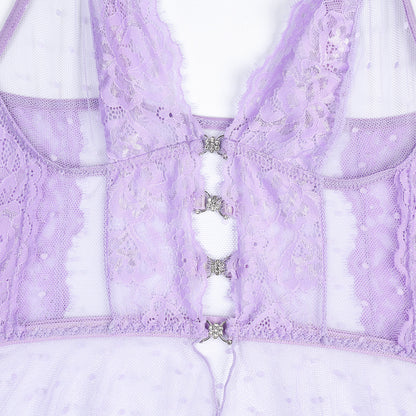 Conjunto de vestido de encaje lunar (morado y rosa)