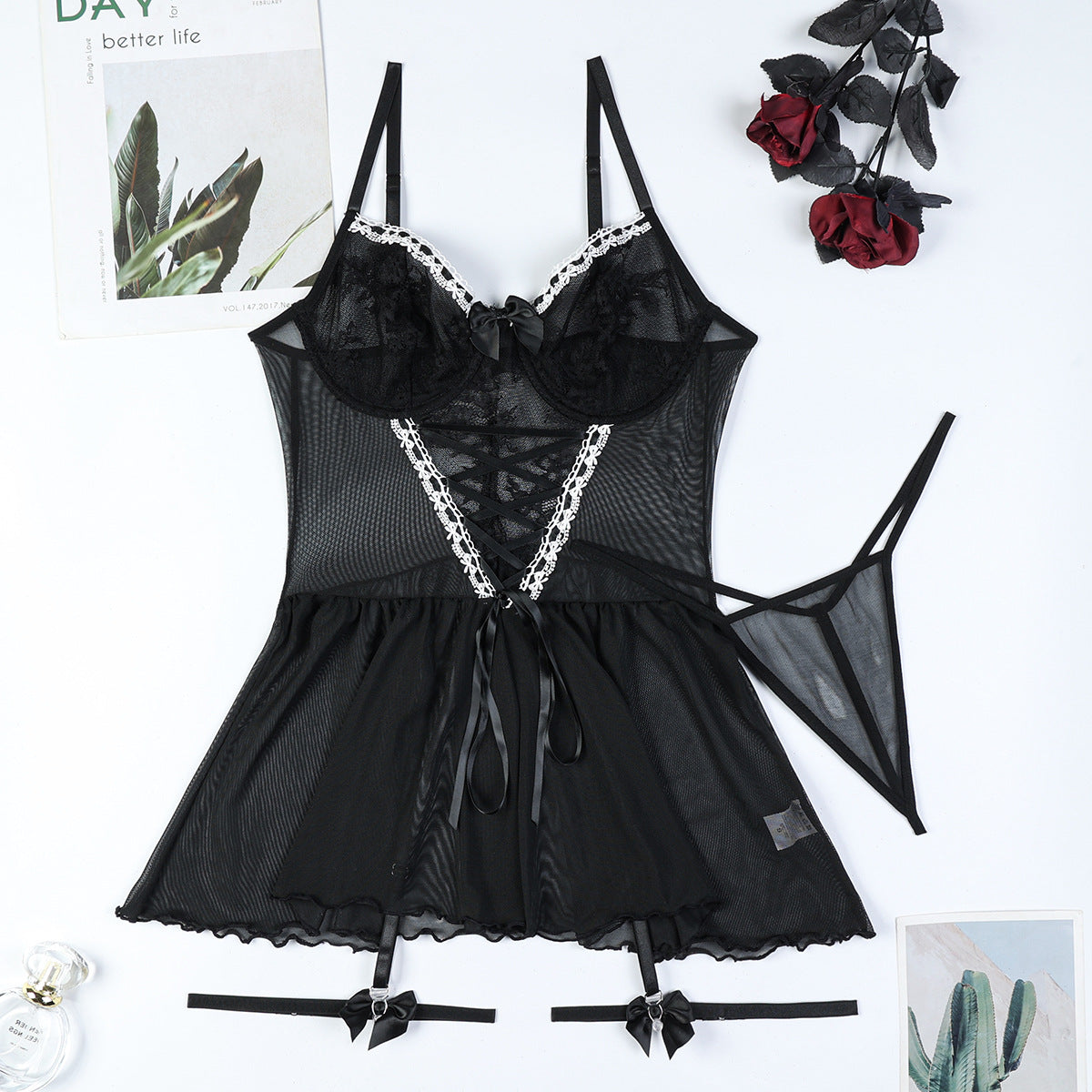 Fairy Whispers Babydoll Dress Set (Pink & Black)