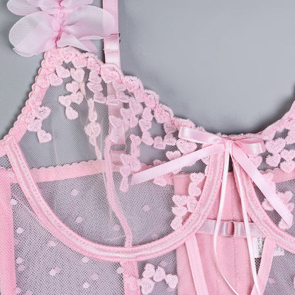 Conjunto de corpiño bordado con flor de cerezo