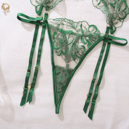Emerald Enchantment Embroidered Lingerie Set