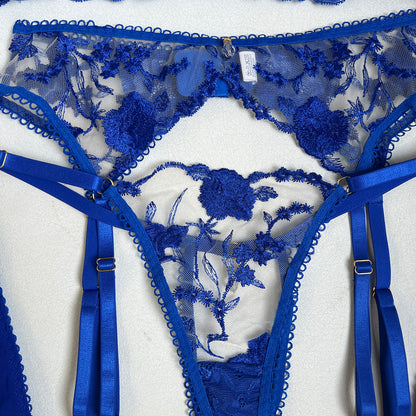 Midnight Fleur Sapphire Embroidered Lingerie Set