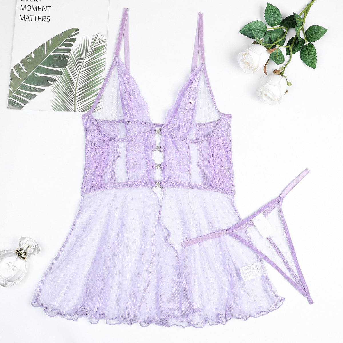Conjunto de vestido de encaje lunar (morado y rosa)
