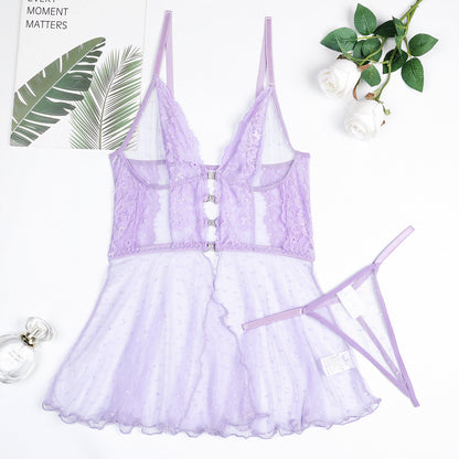Conjunto de vestido de encaje lunar (morado y rosa)