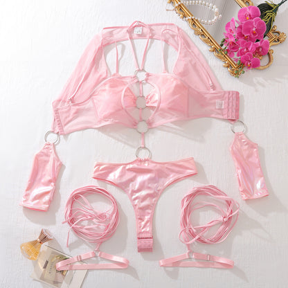 Cosmic Bloom Metallic Pink Lingerie Set