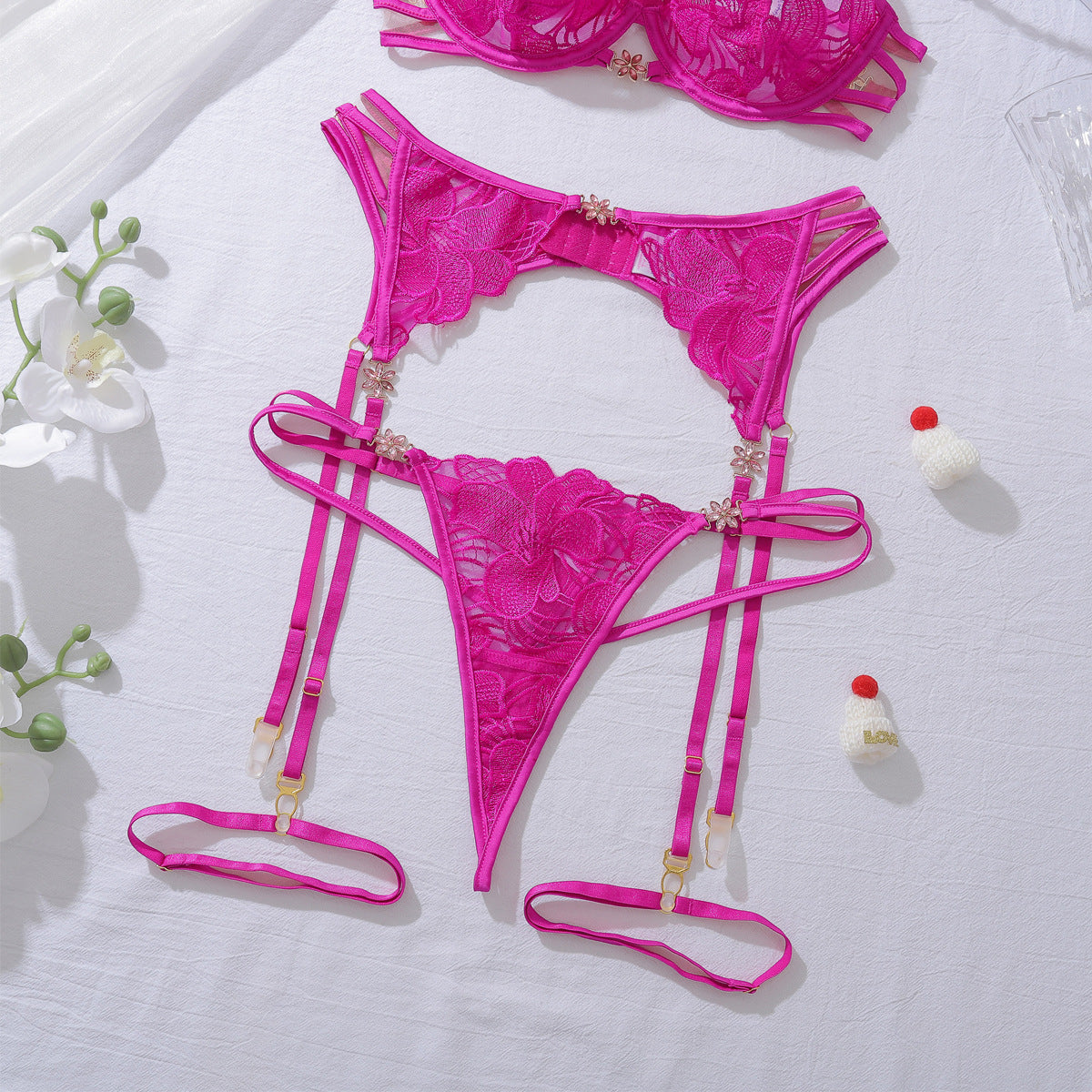 Velvet Orchid Embroidered Lingerie Set