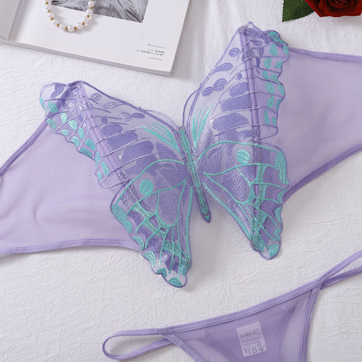 Butterfly Kiss Lingerie Set (Lavender & Rose Red)