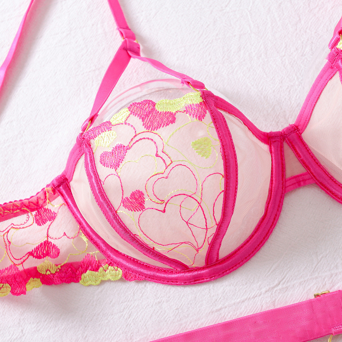 Radiant Romance Hot Pink Embroidered Lingerie Set