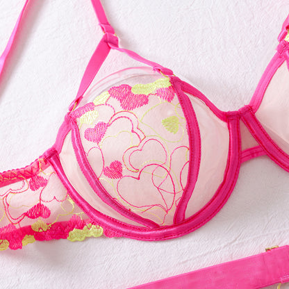 Radiant Romance Hot Pink Embroidered Lingerie Set
