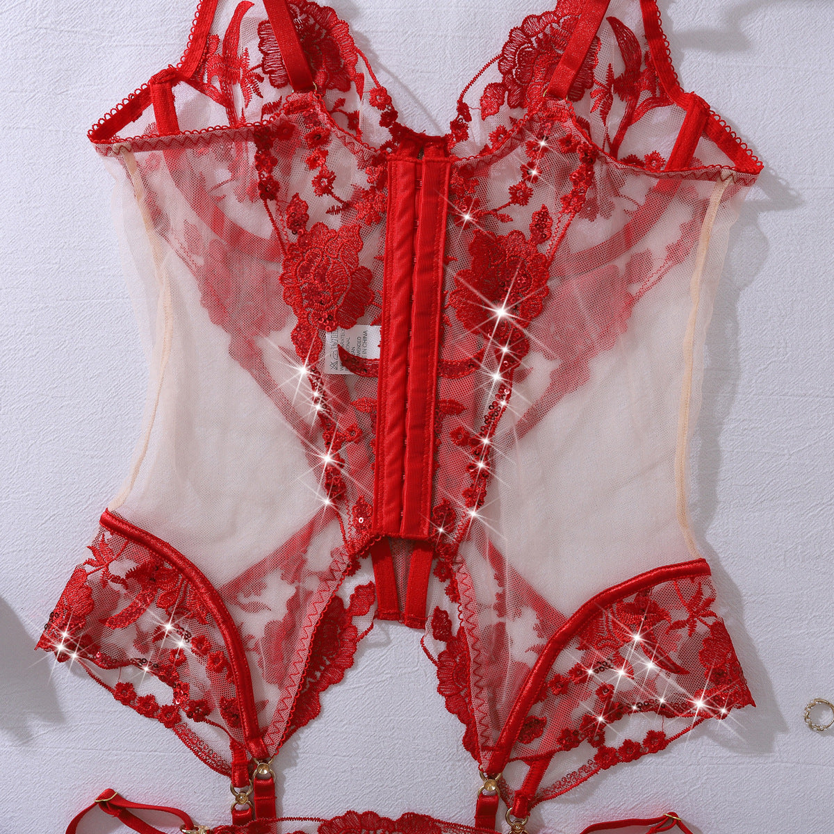 Scarlet Seduction Floral Burlesque Bustier Set (Red & Black)