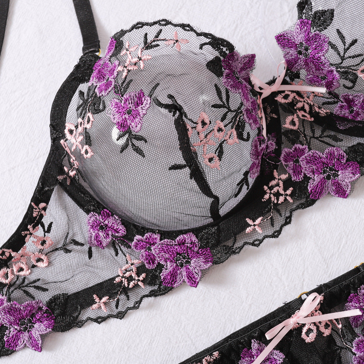 Moonflower Bloom Embroidered Lingerie Set