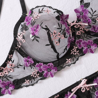 Moonflower Bloom Embroidered Lingerie Set