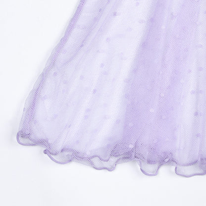 Conjunto de vestido de encaje lunar (morado y rosa)