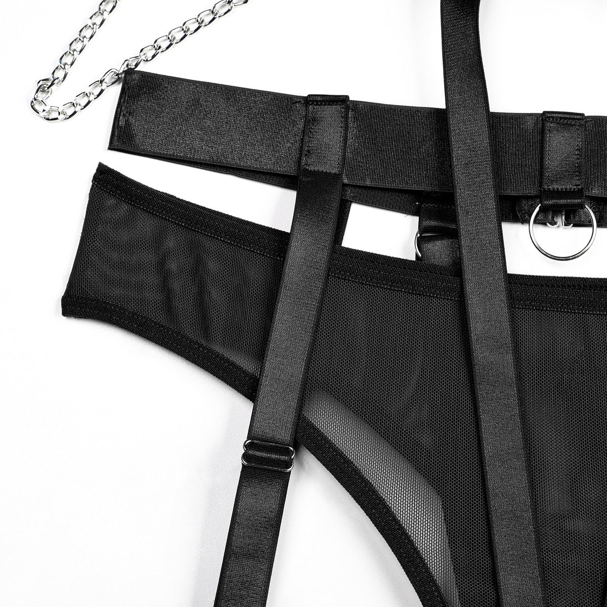 Seductress Symphony Strappy Chain lingerie Set (Black & Red)