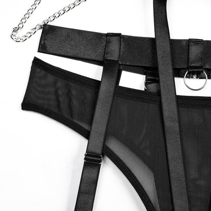 Seductress Symphony Strappy Chain lingerie Set (Black & Red)