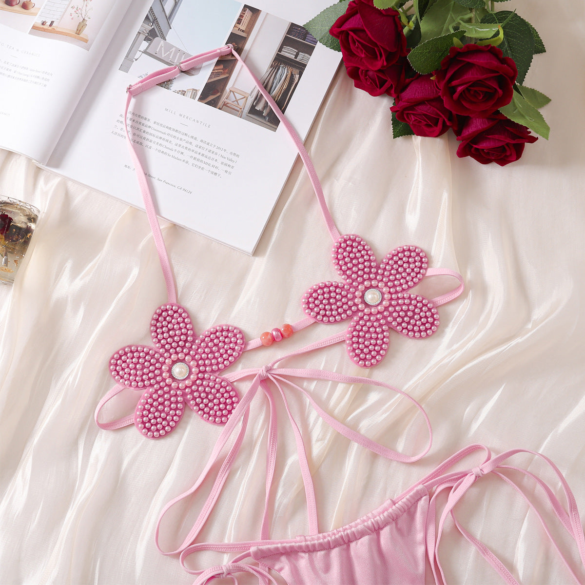 Petal Tease Pearl Flower Bikini Lingerie Set