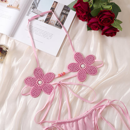 Petal Tease Pearl Flower Bikini Lingerie Set