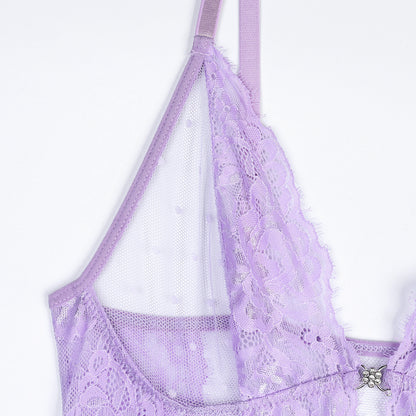 Conjunto de vestido de encaje lunar (morado y rosa)