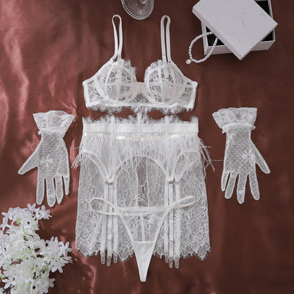 Enchanted Grace Feather & Lace Lingerie Set